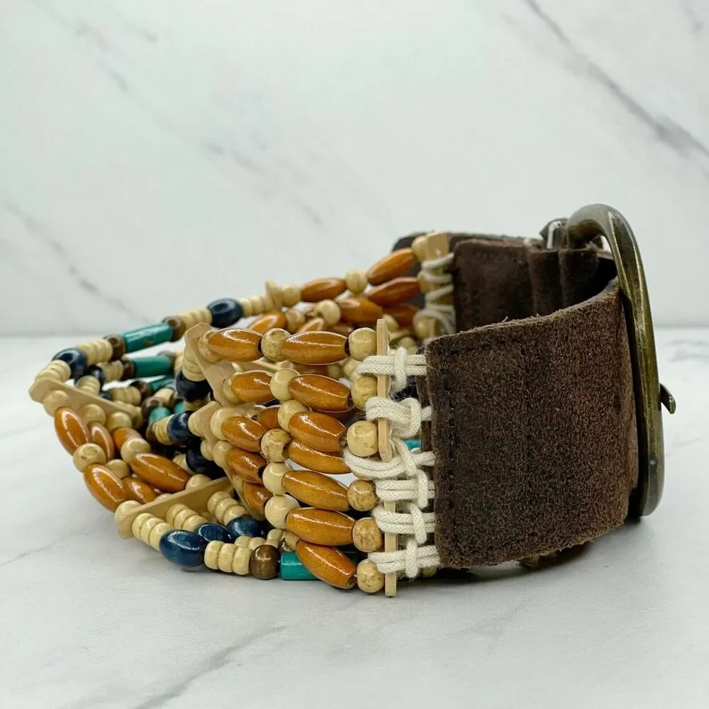 Wood Beaded Leather Boho Belt Small (S) ✨